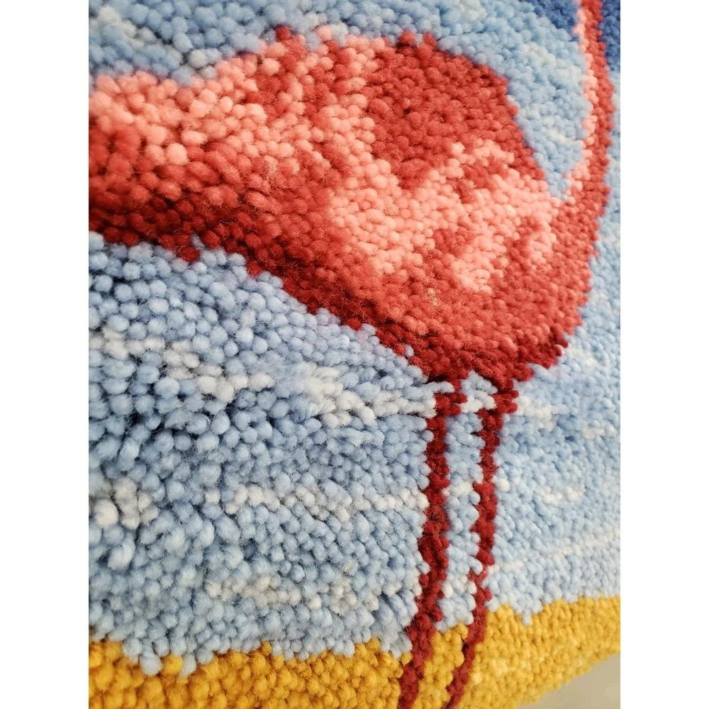LARGE Vintage‎ Latch Hook Rug Completed Beach Sea Wall Hanging Tropical Decor